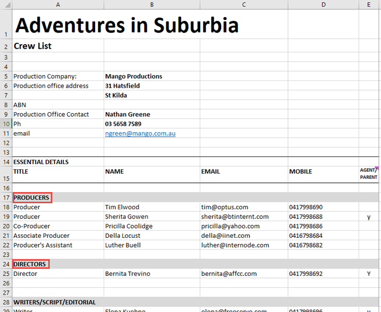 Example template with data. Additional headings shown are not uploaded